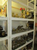 3 shelves of assorted brass ware including chestnut roaster