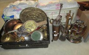 5 companion sets and a mixed lot of brass ware including plaques,