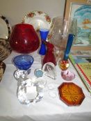 A mixed lot of glassware including coloured