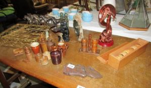 A mixed lot including horses, small stoneware bottles,