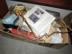 A good lot of miscellaneous items including brass reading lamp, tea caddy, figures,