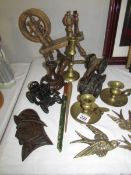 A mixed lot of brass and wood items