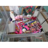 A mixed lot of costume jewellery, pens,