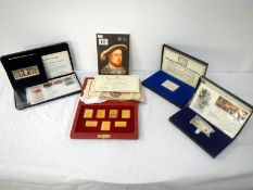 Stamps - 3 cased Danbury Mint 1977 Silver Jubilee ses containing first day covers and silver ingots,