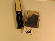 A Victorian gold stick pin and a silver cigarette case with Chester hall mark