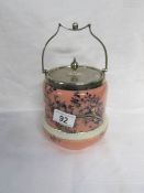 A 19th century Staffordshire biscuit barrel with plated lid and handle