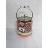 A 19th century Staffordshire biscuit barrel with plated lid and handle