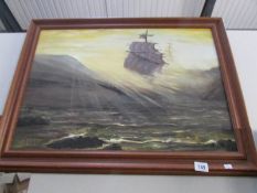 A framed oil on board study of stormy seas