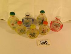 7 Chinese hand painted glass snuff/perfume bottles
