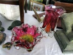 An art glass vase and bowl