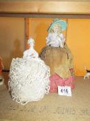 2 large Victorian pin cushion ladies complete with original pin cushions