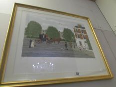 A French artist proof lithograph of horse and carriage street scene by Vincent Haddelsey