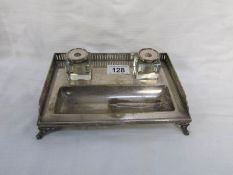 A silver plated inkstand with 2 inkwells