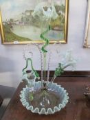 A part 19th century vaseline glass epergne
