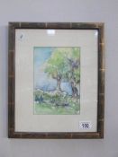 A framed and glazed watercolour signed Fliedel 1995