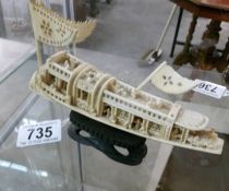 A 19th century carved ivory Chinese junk