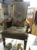 A 19th century mahogany framed chair with tapestry seat and back