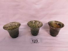 3 finely turned jade Sake' cups of good colour