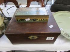 An Edwardian box (inner lid shell inlaid) and a W D Wills Bulwark tin