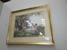 A framed and glazed picnic scene