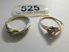 A 9ct gold and diamond ring size P and a 9ct gold pink sapphire and diamond dress ring size P