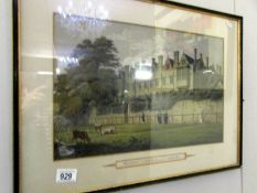 A framed and glazed print of Merton College from the field