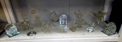 A shelf of glass ornaments