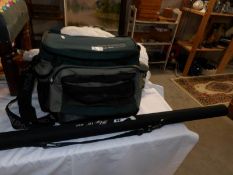 A trout rod and bag of accessories, reels,