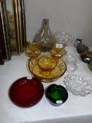 A mixed lot of glass ware including lamp shade,