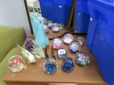A Caithness glass vase and 10 glass paperweights including Murano