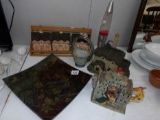 A mixed lot of miscellaneous china and glass ware including novelty storage jars,