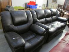 A black leather reclining 3 seat sofa and chair