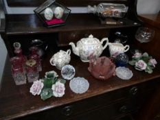 A mixed lot of china and glass including Sadler teapot set, Caithness,