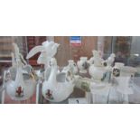 13 pieces of crested china and a love birds figure