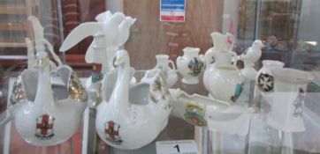 13 pieces of crested china and a love birds figure