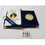 A 1986 proof American gold eagle 1oz $50 coin