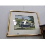 A framed and glazed print 'Cornish Royal Blue Coach',