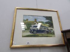 A framed and glazed print 'Cornish Royal Blue Coach',