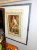 A framed and glazed print of King Edward VII in Coronation regalia