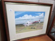 A signed framed and glazed study of a helicopter