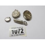 3 silver lockets and an un marked bullet pendant