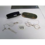 A pair of Pince Nez and a pair of vintage spectacles,