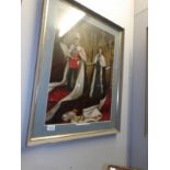 A framed and glazed print 'The King and Queen at Westminster'