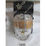 A boxed Belgian Val Saint Lambert glass vase with 22ct gold decoration,