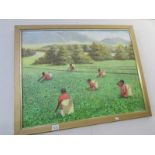 A large oil entitled 'Tea Pickers' by Martin Kalipholi