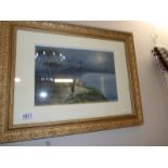 A framed and glazed watercolour on board 'Bay of Naples with Vesuvius' signed but indistinct