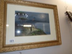 A framed and glazed watercolour on board 'Bay of Naples with Vesuvius' signed but indistinct