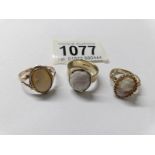 3 9ct gold cameo rings including Chester hall mark