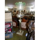 A Victorian brass Corinthian column oil lamp with glass font