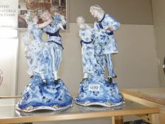 A pair of blue and white German figure groups,